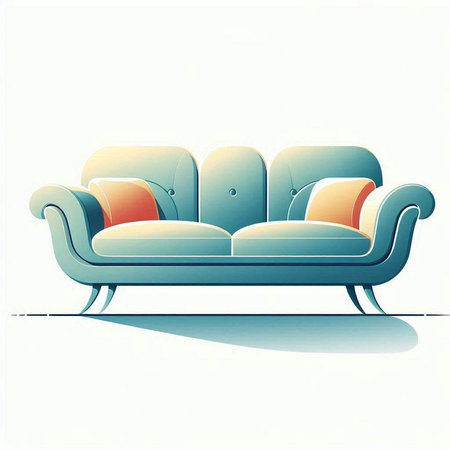 Illustration of a sofa in retro style on a white background.のイラスト素材