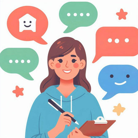 Young woman with speech bubbles. Vector illustration in a flat style.のイラスト素材