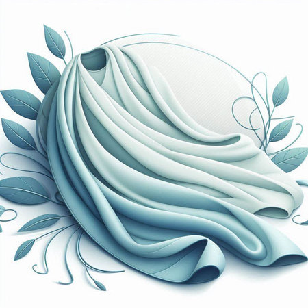 abstract background with blue waves and leaves. 3d illustration.のイラスト素材