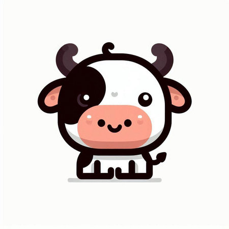 Cute cow cartoon on white background. Vector flat design illustration.のイラスト素材