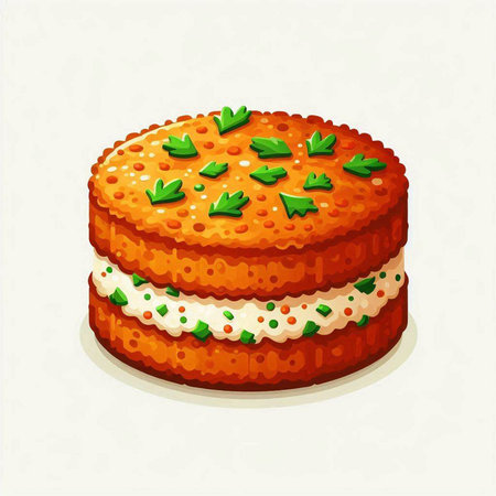 Illustration of a carrot cake with parsley on a white backgroundのイラスト素材