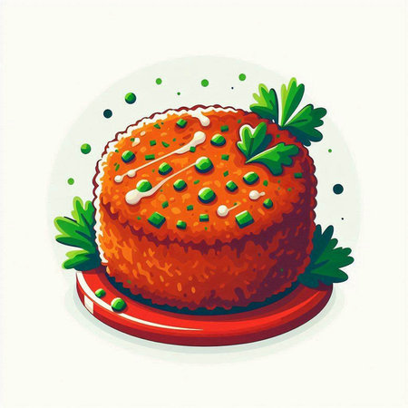 Illustration of a carrot cake with parsley on a white backgroundのイラスト素材