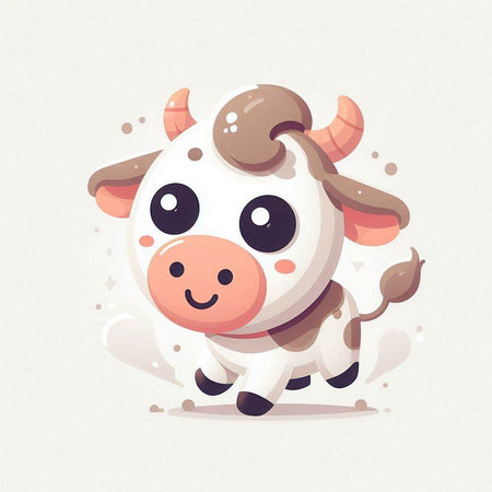 Cute cartoon cow. Vector illustration of a cow with horns.のイラスト素材