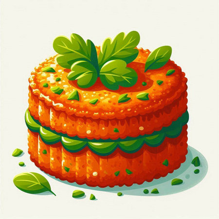 Illustration of a tasty carrot cake with parsley on a white backgroundのイラスト素材