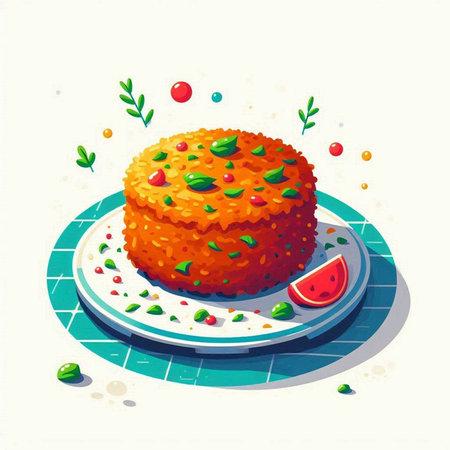Illustration of a delicious carrot cake on a plate. Vector illustration.のイラスト素材