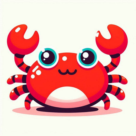 Cute cartoon red crab isolated on white background. Vector illustration.のイラスト素材