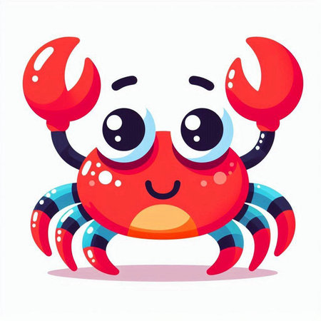 Cute cartoon red crab character. Vector illustration isolated on white background.のイラスト素材