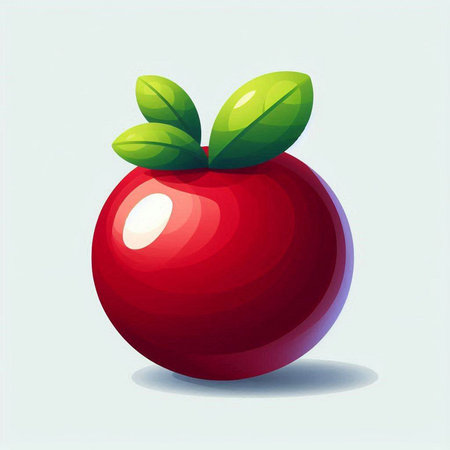 Red apple with green leaves on a white background. Vector illustration.のイラスト素材