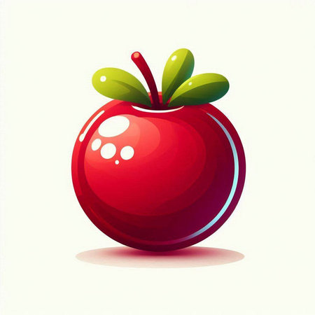 Illustration of a fresh red apple with green leaves on a white backgroundのイラスト素材
