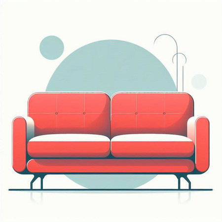 Red sofa on a white background. Vector illustration in retro style.のイラスト素材