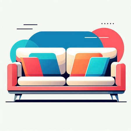 Sofa in modern flat style. Colorful sofa vector illustrationのイラスト素材
