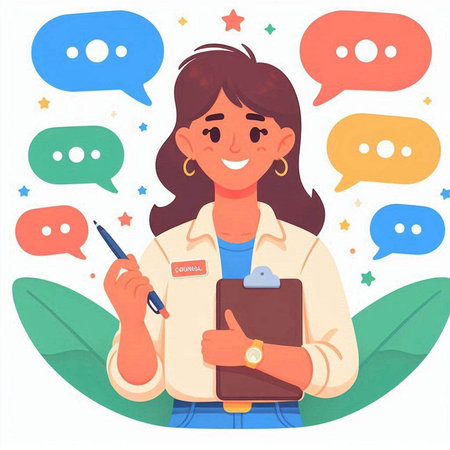 Woman with notebook and speech bubbles. Vector illustration in cartoon style.のイラスト素材
