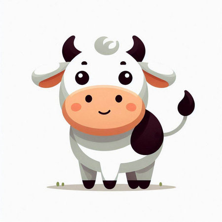 Cute cartoon cow on white background. Vector illustration of a cow.のイラスト素材