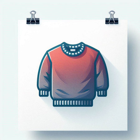 Illustration of a sweater hanging on a wall with paper clips.のイラスト素材