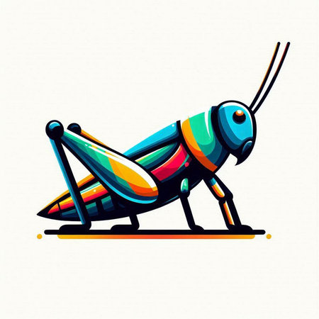Colorful grasshopper. Isolated vector illustration on white background.のイラスト素材
