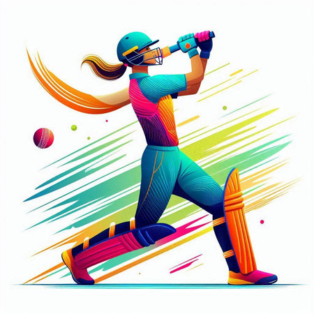Cricket player batsman in action vector illustration. Sport poster.のイラスト素材