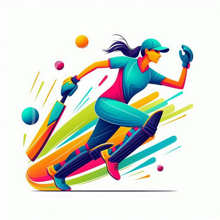 Cricket player in action with bats and ball. Vector illustration.のイラスト素材