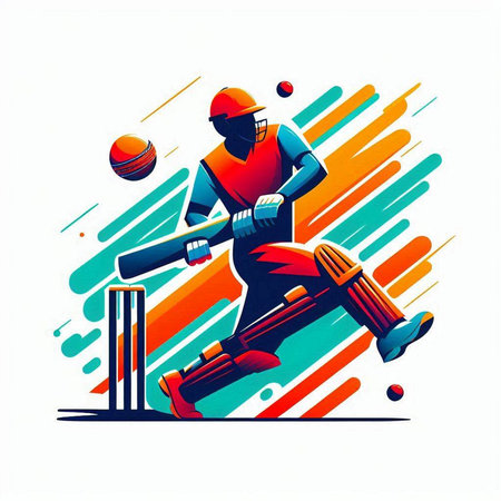 Cricket player in action with bat and ball. Vector illustration.のイラスト素材