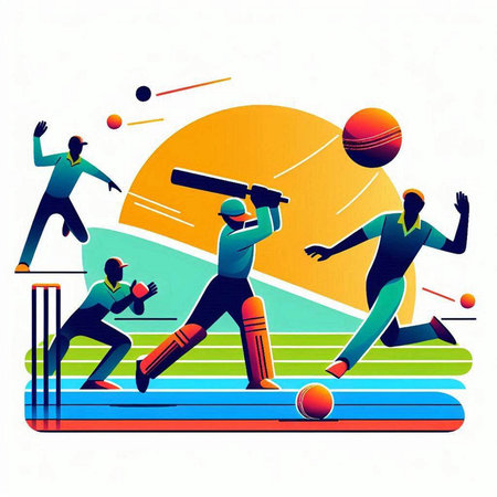 Cricket players in action, vector illustration. Vector illustration.のイラスト素材