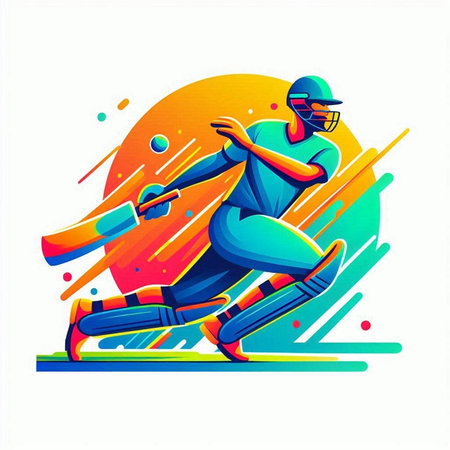 Cricket player with bat and ball, vector colorful illustration.のイラスト素材