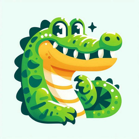 Crocodile vector illustration. Cute cartoon crocodile character.のイラスト素材