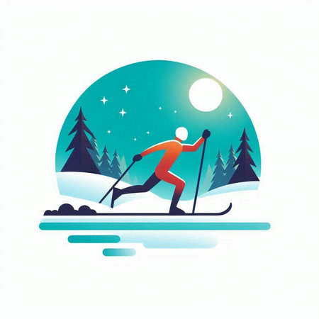 Skiing vector illustration, man skiing downhill, winter sport.のイラスト素材