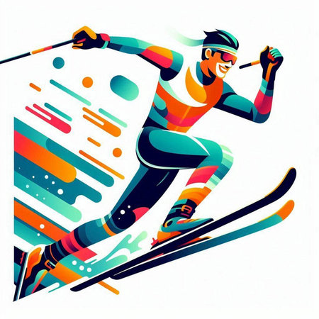 Vector illustration of a man skiing in the mountains. Sport and recreation.のイラスト素材