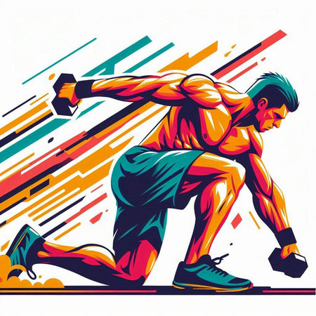 Sport man doing push-ups with dumbbells, vector illustrationのイラスト素材