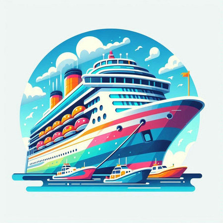 Cruise ship on the background of the sea. Vector illustration.のイラスト素材