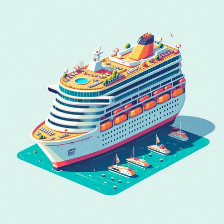 cruise ship isometric vector illustration. Vector illustration of cruise ship.のイラスト素材