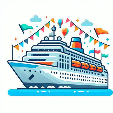 Cruise ship. Vector illustration in flat cartoon style on white background.のイラスト素材