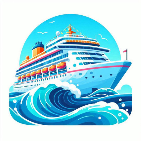 Cruise ship in the ocean. Vector illustration on white background.のイラスト素材