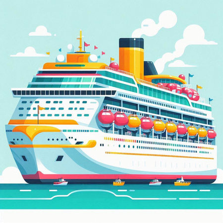 Cruise ship in the sea. Vector illustration. Eps 10.のイラスト素材