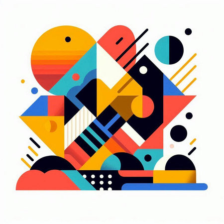 Abstract colorful geometric composition with triangles, circles and lines. Vector illustrationのイラスト素材