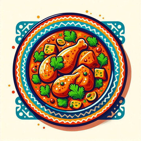 Traditional mexican dish with chicken legs and vegetables. Vector illustration.のイラスト素材