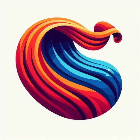 Vector illustration of abstract waves in blue, orange and red colors.のイラスト素材