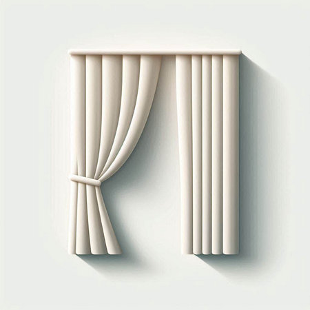 Curtains on a white wall. 3D illustration. Vintage style.のイラスト素材