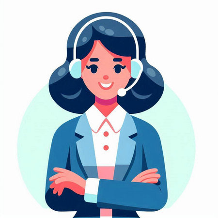 Call center operator with headset. Vector illustration in flat cartoon style.のイラスト素材