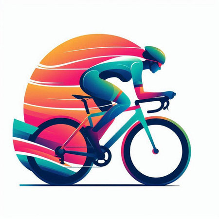 Cyclist at sunset vector illustration. Sport and active lifestyle.のイラスト素材