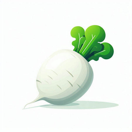 Illustration of a white radish with green leaves on a white backgroundのイラスト素材