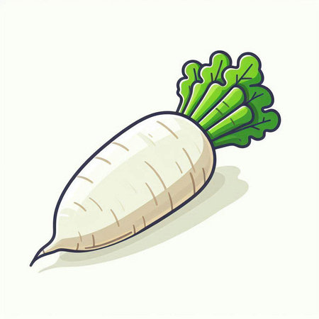 Daikon radish on a white background. Vector illustration.のイラスト素材