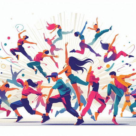 Crowd of dancing people. Colorful vector illustration in flat style.のイラスト素材