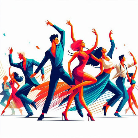 Dancing couple. Vector illustration of tango dancers in action.のイラスト素材