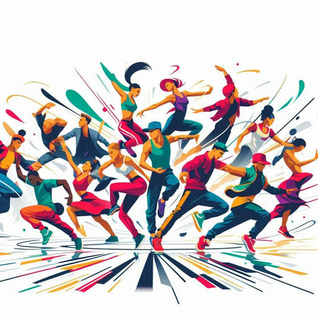 Beautiful couple dancing ballroom dance. Vector illustration in modern style.のイラスト素材