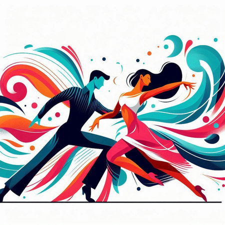 Couple dancing tango. Vector illustration of a man and woman.のイラスト素材