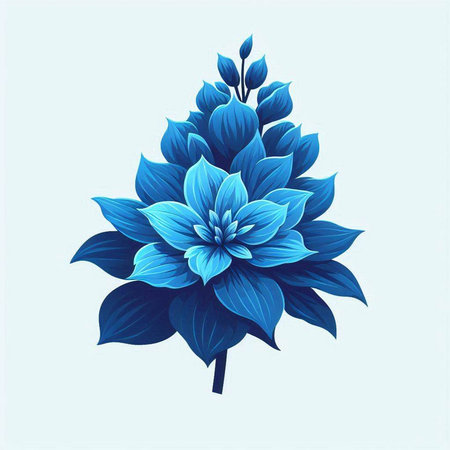 Beautiful blue dahlia flower on blue background. Vector illustration.のイラスト素材