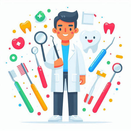 Dentist. Dentist in white coat with stethoscope. Vector illustrationのイラスト素材