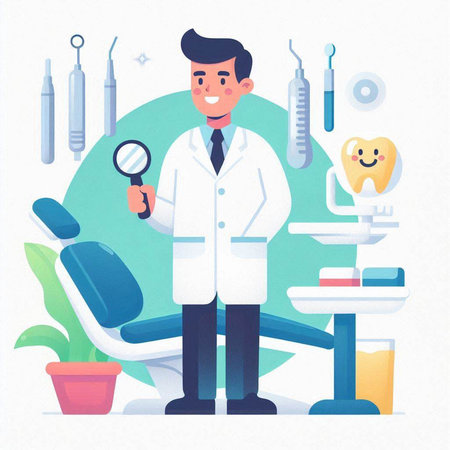 Dentist with stomatology equipment. Vector illustration.のイラスト素材