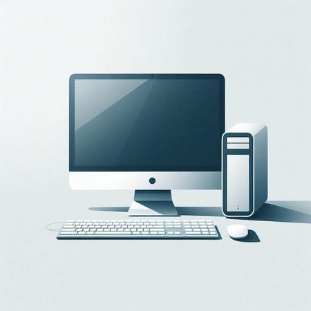 Desktop computer and smart phone on white background. 3D illustration.のイラスト素材