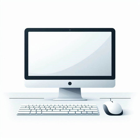 Computer with keyboard and mouse on a white background. Vector illustration.のイラスト素材